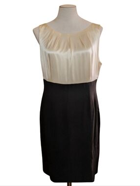 L.K. Bennett London Silk Bodice Dress Size 12 Black Cream Colorblock Sleeveless